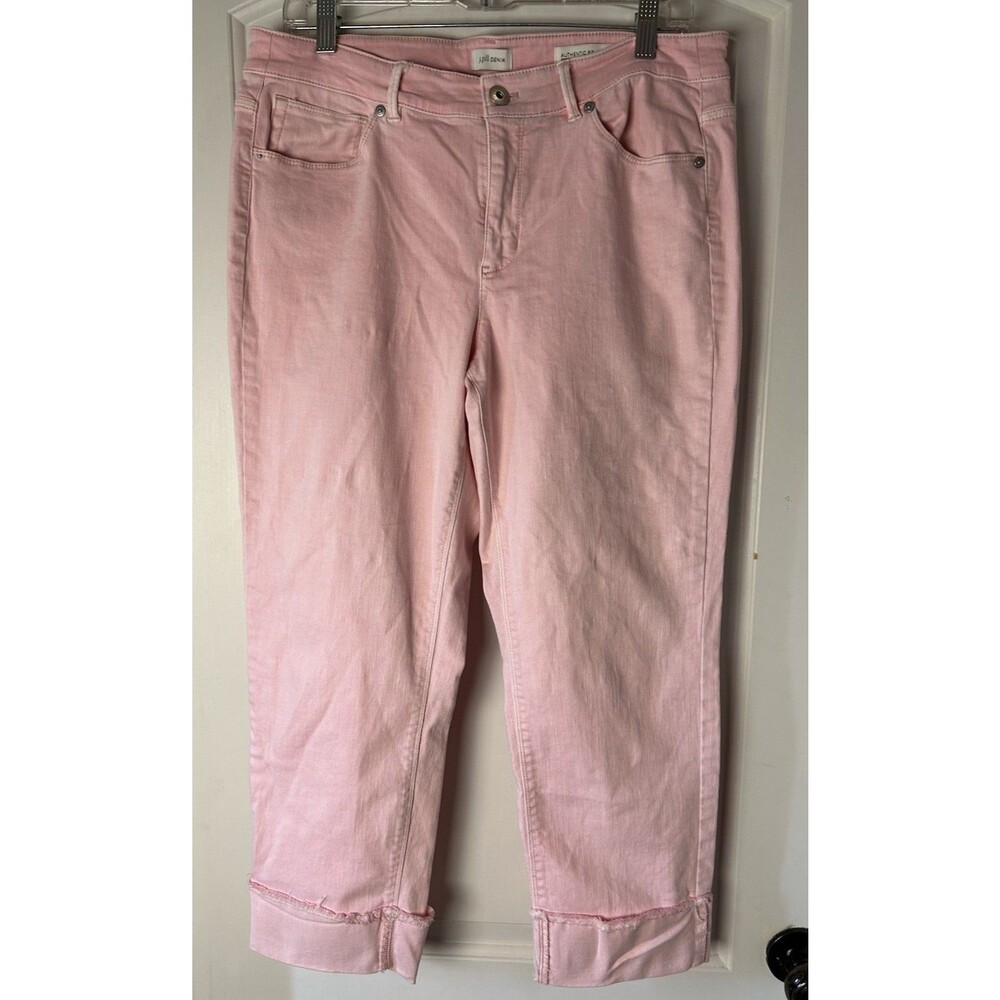 J. Jill Denim Authentic Fit Cropped Jeans Light Pink Frayed Hem Cuff Women’s 12